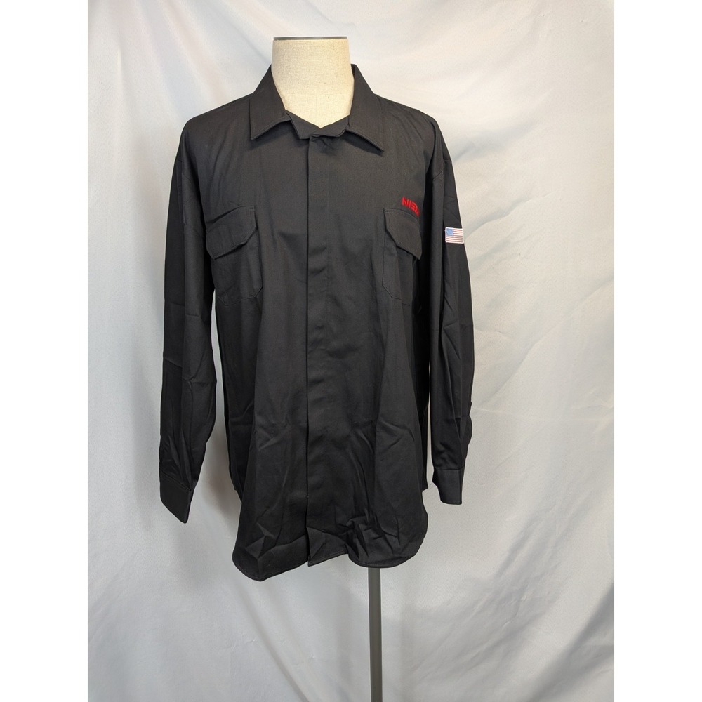 Nissan Work Shirt 2XL Black‎ Long Sleeve Button Up Twinhill American Flag Patch